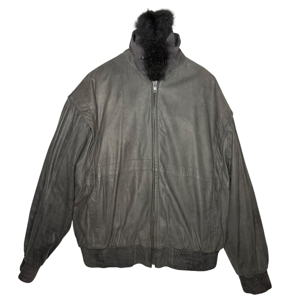 Jindo Furs Vintage Leather Jacket Genuine Fur Lining Bomber Style Men's Size XL